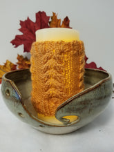 Load image into Gallery viewer, These decorative cozies are to be used with flameless candles only and are made to fit a 3 inch round candle. With the same candle, change the cozy for various holidays & seasons or match your room decor!  Two individual sizes and many different colors available - Large is approximately 5 inches tall, small is approximately 3 inches tall  Use the code "Candle Cozy Set" at checkout to receive $1 off the purchase of two or more items.