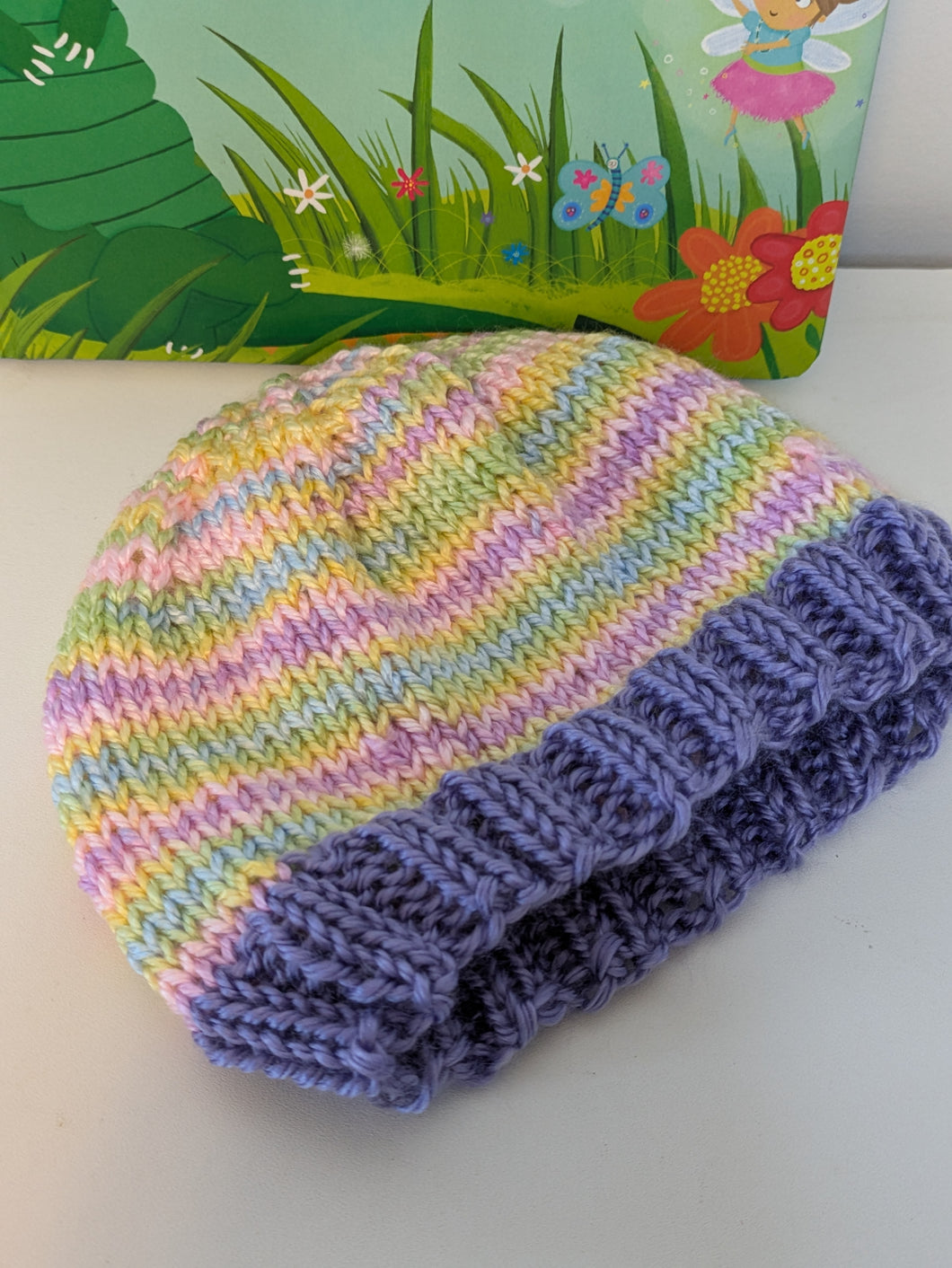 Baby Hat - 0 to 3 months - Whipsper with Lavender Fields Trim
