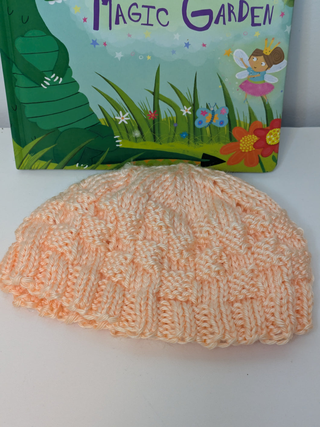 Baby Hat - 12 to 18 months - Light Peach, Basketweave design