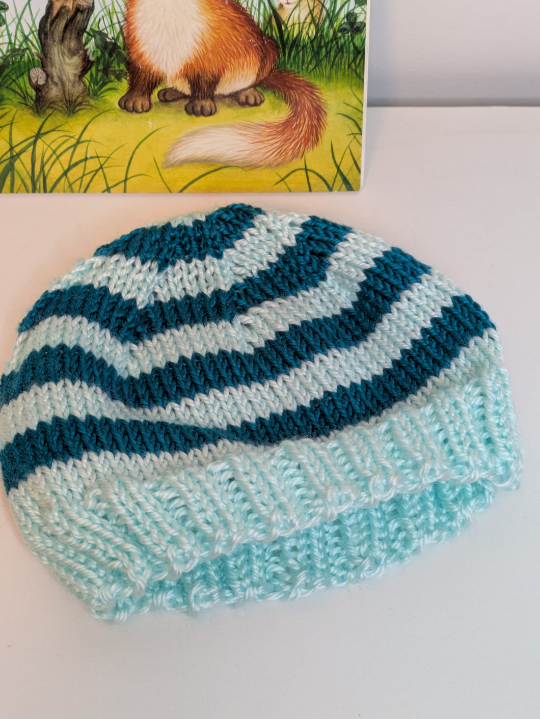 Baby Hat - 3 to 6 months - Pale Aqua & Blue Teal