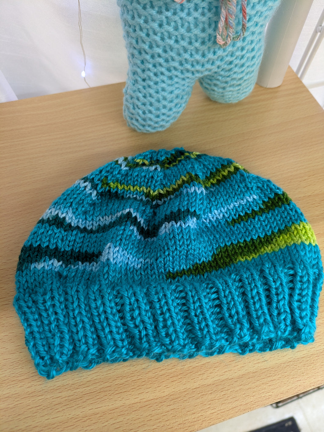 Baby Hat - 6 to 12 months - Aqua - Sea Breeze Stripe