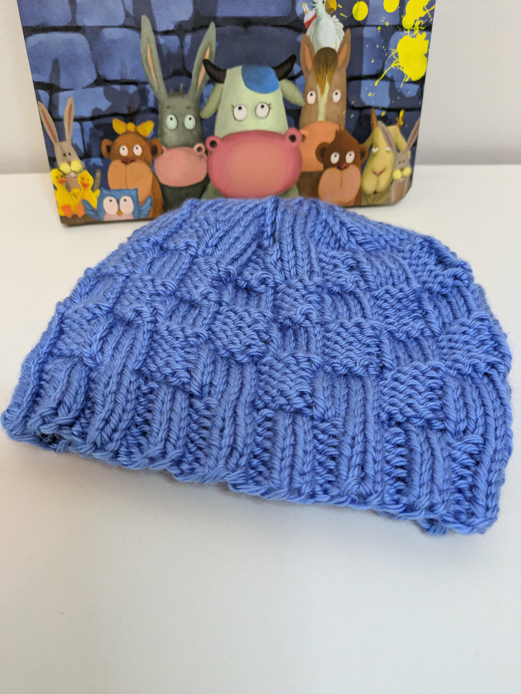 Baby Hat - 6 to 9 months - Berry Blue, Basketweave design