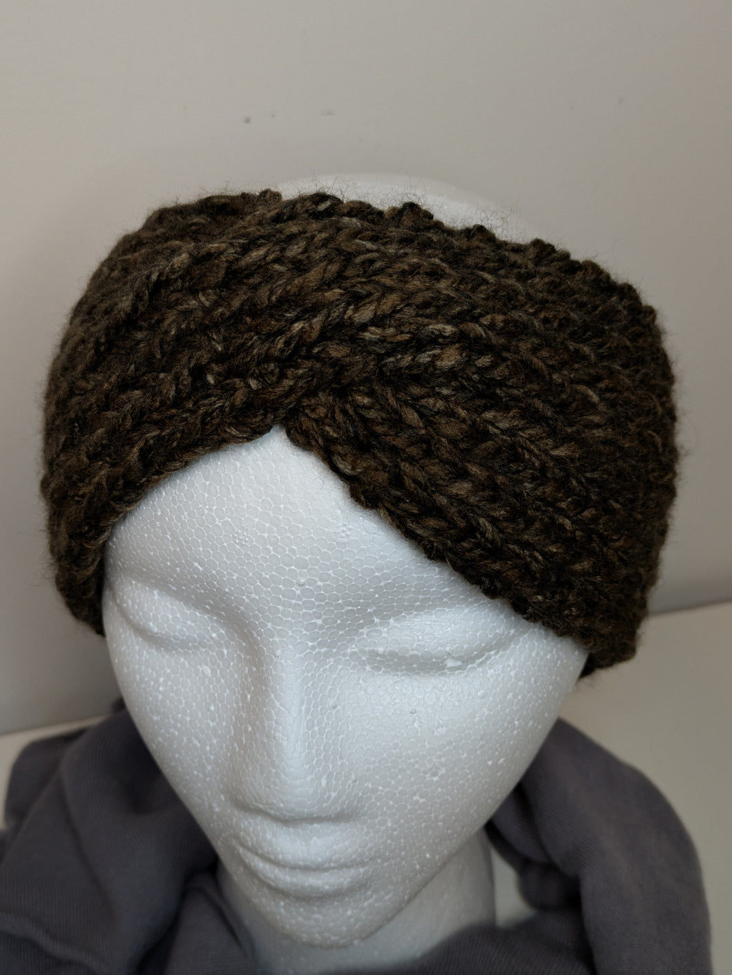 Headband Earwarmer - Twist style - Color: Heathered Brown