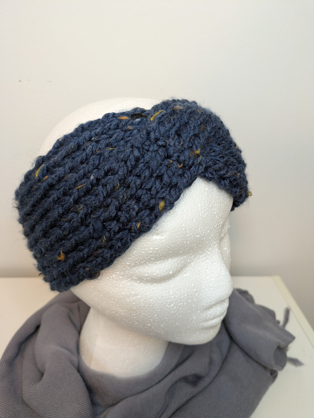 Headband Earwarmer - Twist style - Color: Navy Tweed