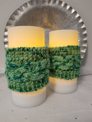 These decorative cozies are to be used with flameless candles only and are made to fit a 3 inch round candle. With the same candle, change the cozy for various holidays & seasons or match your room decor!  Two individual sizes and many different colors available - Large is approximately 5 inches tall, small is approximately 3 inches tall. Small size will also fit most jar candles.  Use the code 