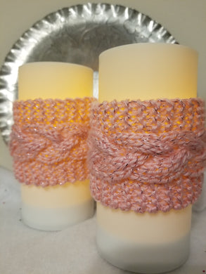 These decorative cozies are to be used with flameless candles only and are made to fit a 3 inch round candle. With the same candle, change the cozy for various holidays & seasons or match your room decor!  Two individual sizes and many different colors available - Large is approximately 5 inches tall ($9 each), small is approximately 3 inches tall ($7 each).   Use the code 