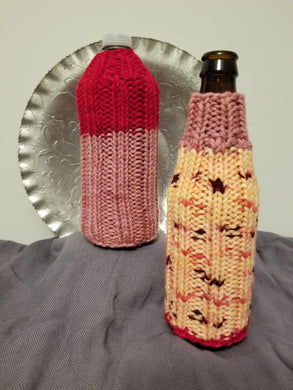 Classic Bottle Cozies fit glass or plastic bottles. Knit in a traditional ribbed style. $5 each in many different colors.  Check out the rest of the site for other patterns. Or if you are looking for a custom color or style, contact me at CozyUpByClaire@gmail.com. I'll be happy to work with you on your custom order